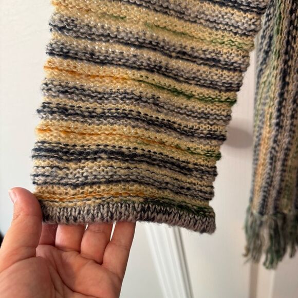 POL Women’s Boho Open Knit Long Line Fringe Trim Oversized Open Front Cardigan S - Picture 4 of 9